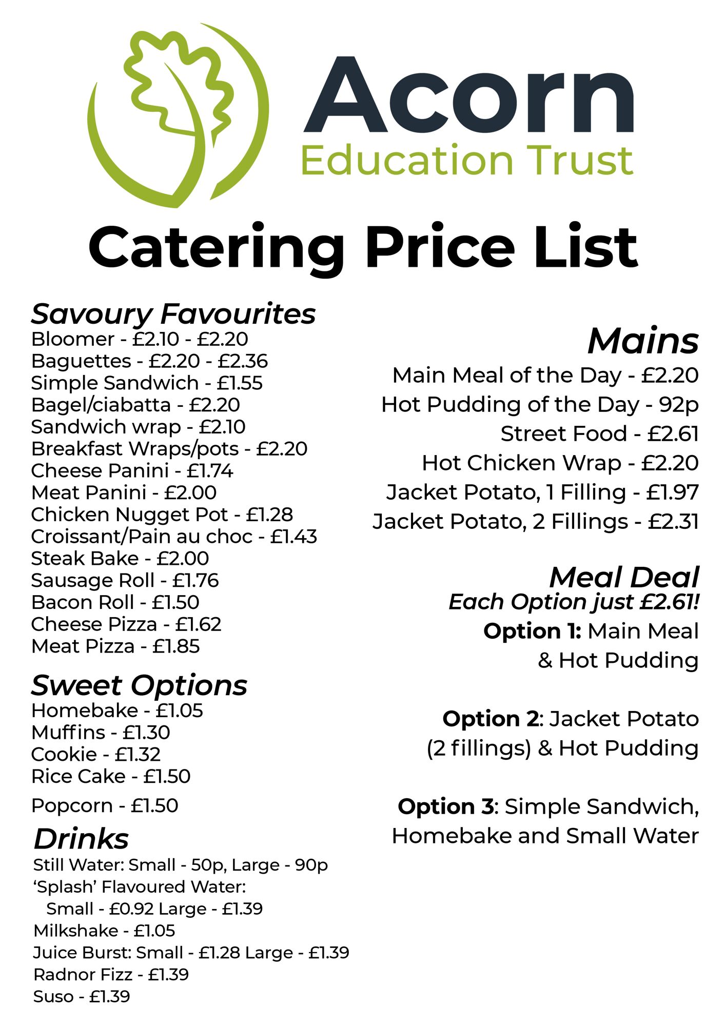 Acorn catering price list pab edit for web sep 2025
