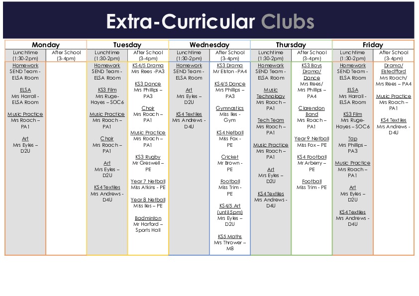 Clarendon extra after school clubs