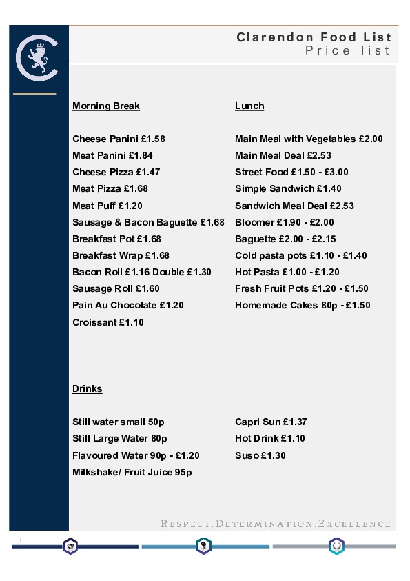 Bistro price list